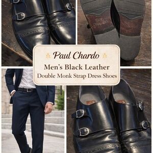 Men's Black Leather Double Monk Strap Dress Shoes
